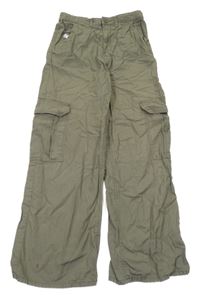 Khaki plátenné cargo široké nohavice H&M