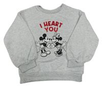 Šedá melírovaná mikina s Mickeym a Minnie Disney