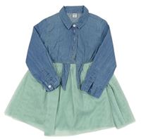 Modro-zelené košeľové šaty s tylovou sukní Dopodopo