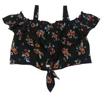 Čierny ľahký crop top s farebnymi kvety New Look