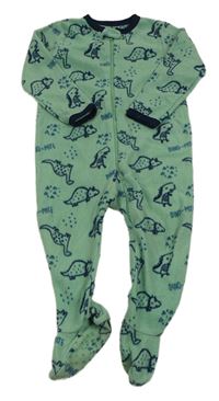 Zeleno-tmavomodrý fleecový overal s dinosaury PRIMARK