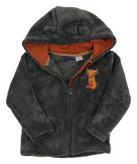 Sivá plyšová prepínaci mikina s líškou a kapucňou Lupilu