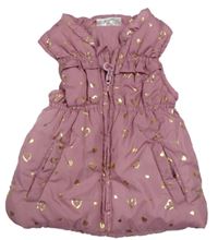 Ružová šušťáková zateplená vesta so zlatými srdiečkami Ergee