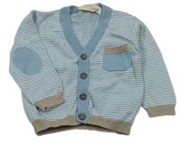 Svetlomodrý pruhovaný prepínaci ľahký sveter s vreckom Lupilu