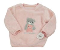 Nové - svetloružová chlpatá mikina s medvěďom Nutmeg