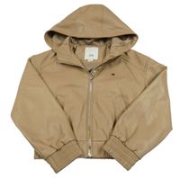 Hnědá crop koženková bunda s kapucí River Island