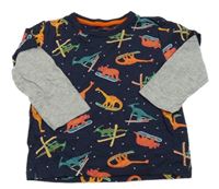 Tmavomodro-šedé triko s barevnými dinosaury Bluezoo