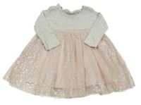 Šedo-světlerůžové šaty s tylovou sukní Ergee