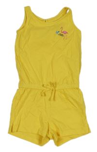 Žltý kraťasový overal s plameňákem Impidimpi