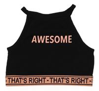 Čierny crop top s oranžovým nápisom Page one young