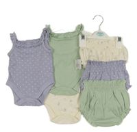 Nové - 6 set - 3x body - zelené + fialové bodkovaná é + smotanové + 3x kraťasy George