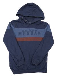 Tmavomodrá mikina s nápisom a kapucňou