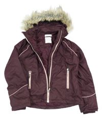 Švestková šusťáková zimní bunda s kapucí s kožešinou H&M