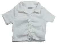 Biele rebrované crop tričko s golierikom Matalan