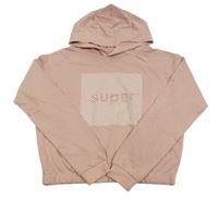 Ružová crop mikina s nápisom a kapucňou