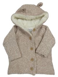 Starorůžový melírovaný zateplený propínací svetr s kapucí F&F