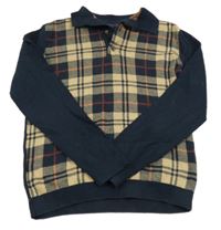 Tmavomodro-béžový kostkovaný svetr s límečkem Next