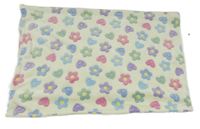 Smetanovo-barevná plyšová deka s květy a srdíčky 