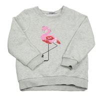 Svetlosivá mikina s plameňákem z flitrů Lupilu