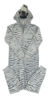 Šedá plyšová žebrovaná kombinéza s kapucí - zebra C&A