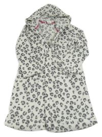 Bielo-sivý plyšový župan s leopardím vzorom a kapucňou H&M