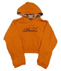 Oranžová crop mikina s nápisom a kapucňou