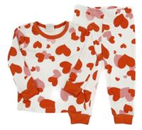 Bílo-červeno-růžové zateplené pyžamo se srdíčky Shein