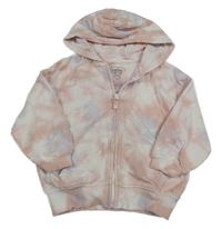 Svetloružová -lila-biela batikovaná prepínaci mikina s kapucňou Next