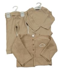 Nové - 3set - Hnedé rebrované body + tepláky + hnedý prepínaci sveter s mráčikom M&S