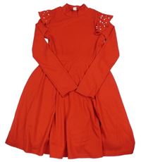 Červené žebrované šaty s perlami Shein