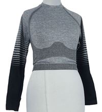 Dámské šedo-černé vzorované sportovní crop triko 