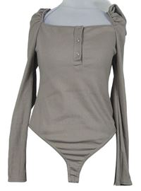Dámske béžové rebrované body s řasenými rukávy PrettyLittle Thing