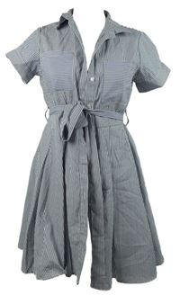 Dámské bílo-tmavomodré pruhované košilové šaty s páskem PassPort 