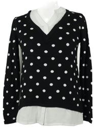 Dámský černo-bílý puntíkovaný svetr s bílou halenkovou vsadkou Vivance 