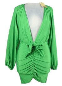 Nové - Dámska limetková nařasená šatová tunika s mašlou