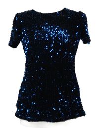 Dámské černo-modré flitrové tričko Marc Angelo 