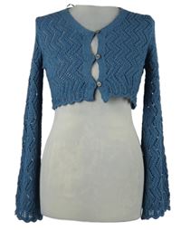 Dámský modrý háčkovaný propínací crop svetr Primark 