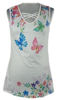 Dámský bílý top s motýlky a zkříženým výstřihem 