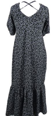 Dámské černo-růžové kytičkované midi šaty s vázáním Brave Soul 