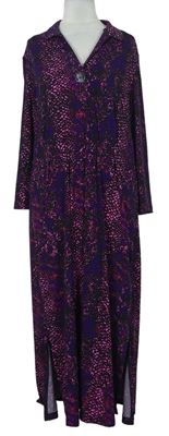 Dámske čierno-purpurové vzorované košeľové midi šaty Roman