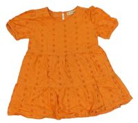 Oranžové plátenné šaty s madeirou