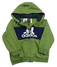 Zeleno-tmavomodrá propínací mikina s logem a kapucí Adidas