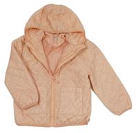 Svetloružová šušťáková prešívaná zateplená bunda s kapucňou F&F