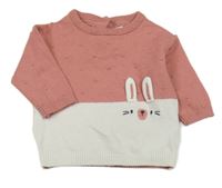 Růžovo-bílý svetr s puntíky a králíčkem F&F