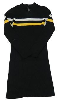 Čierne rebrované pletené šaty s prúžkami C&A