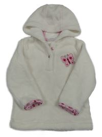 Biela chlpatá mikina s motýlkom a kapucňou Ergee
