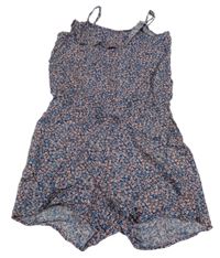 Tmavomodrý kraťasový overal s květinami H&M