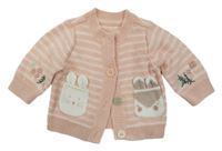 Růžovo-bílý pruhovaný propínací svetr s králíčky Mothercare