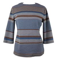 Dámska modro-hnedo-svetloružová vzorovaná blúzka