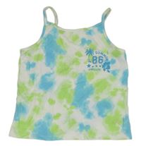 Modro-zeleno-biely batikovaný top s palmou a nápismi F&F